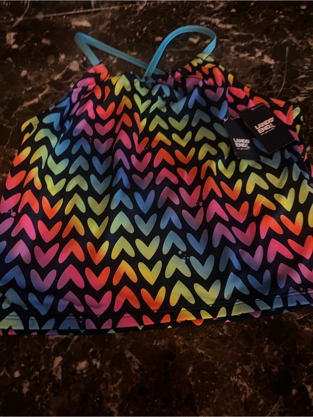 Lands' End Girls' Rainbow Heart Swim shirt - Black with Multicolor Hearts